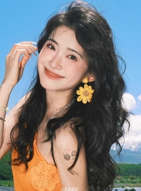 花朵度假风甜美手工编织太阳海边耳环2025夏季新款黄色夸张耳饰女