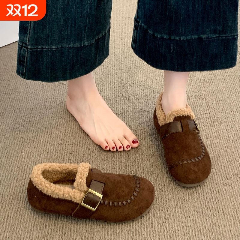 爆款复古休闲勃肯鞋女2025秋冬季新款内增高加绒豆豆鞋毛毛棉鞋子