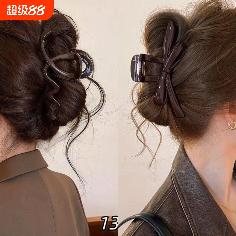 组合抓夹复古色蝴蝶结飘带高级感夹盘发夹波浪发抓女后脑勺鲨鱼夹图片