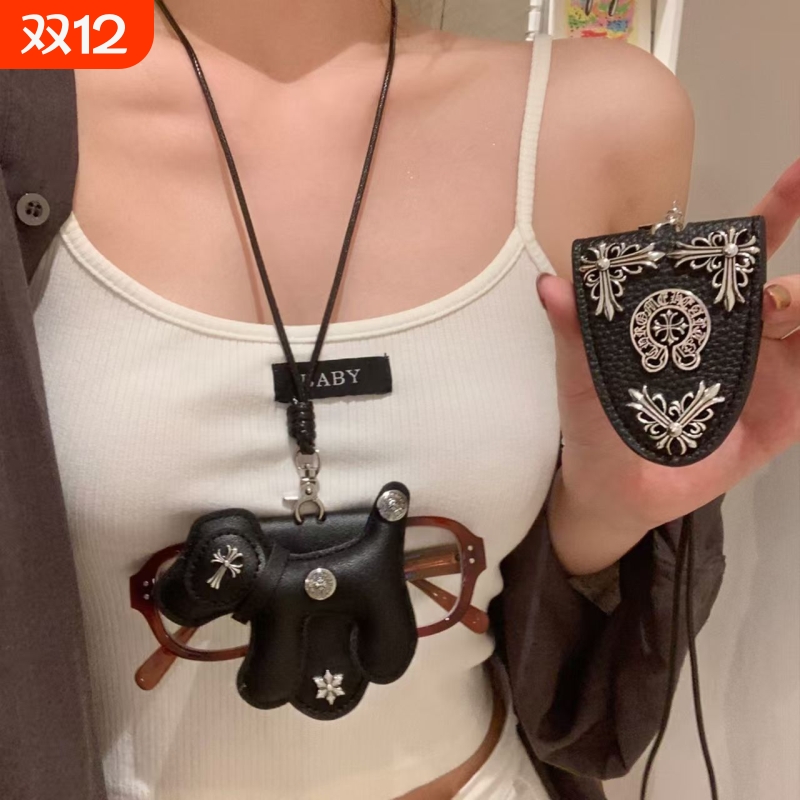 甜黑色小狗十字架磁吸眼镜夹项链女长款挂脖墨镜夹颈链配饰毛衣