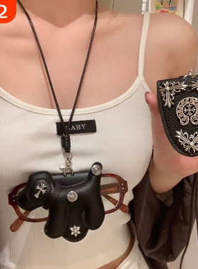 甜黑色小狗十字架磁吸眼镜夹项链女长款挂脖墨镜夹颈链配饰毛衣