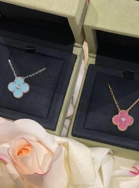 全新高定品质薄荷绿粉蔷薇石天河石粉贝母中钻项链圣诞款项链