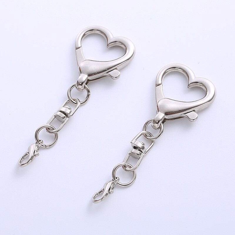 现货爱心扣异形饰品配件diy挂件金属爱心形钥匙扣龙虾扣链条8字扣