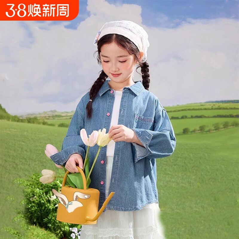 童装儿童牛仔衬衫女童韩版外套春秋季新款刺绣上衣中大童百搭衬衣