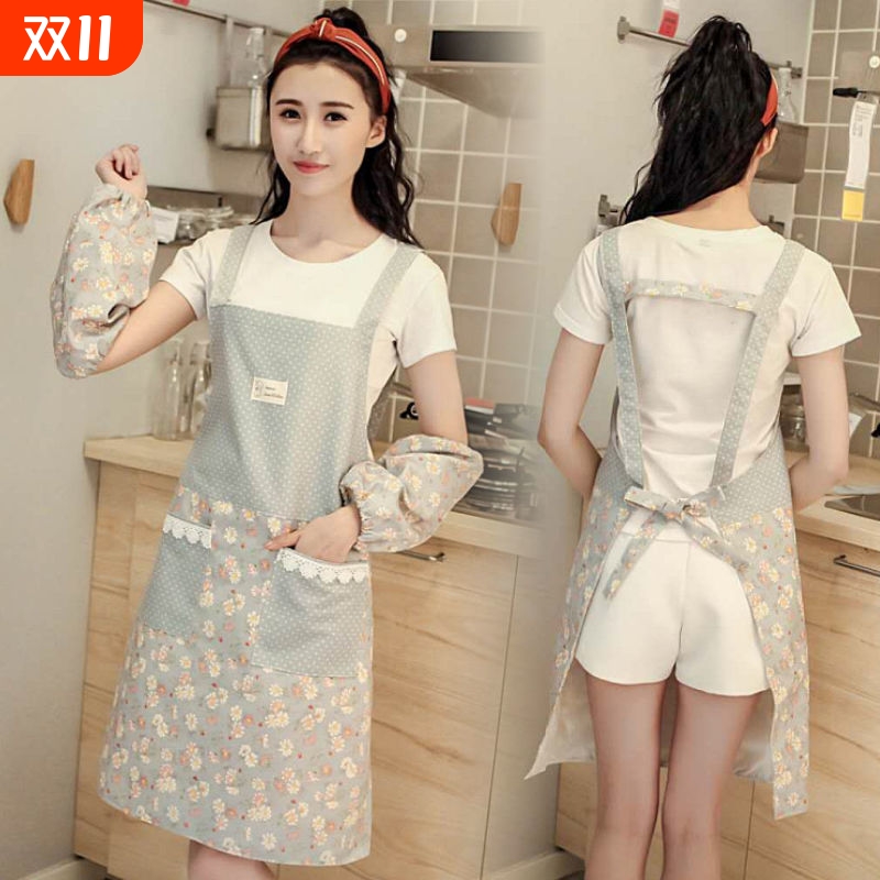 新款纯棉防水透气厨房加长围裙