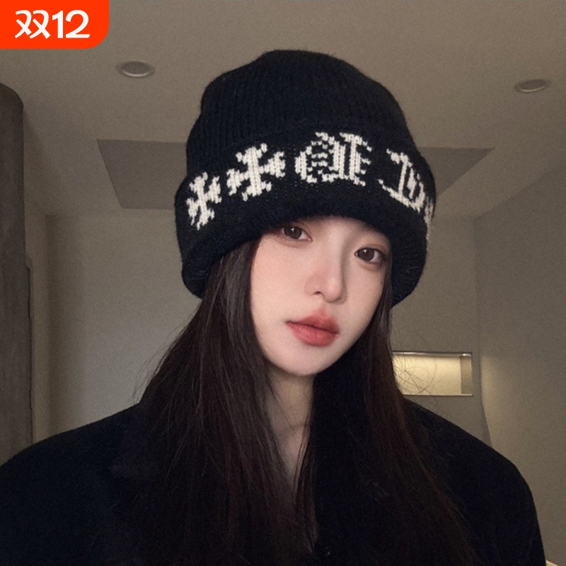 2025年秋冬季新款双层加厚保暖针织帽子女护耳保暖大头围堆堆帽潮