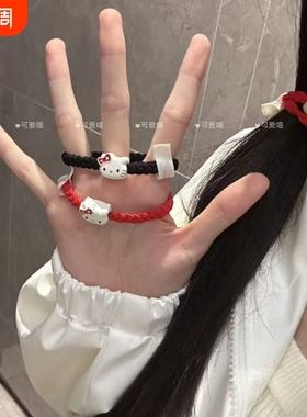 皮筋可爱红色Kitty猫编织发圈女高级感扎马尾高弹力发饰头绳秋冬