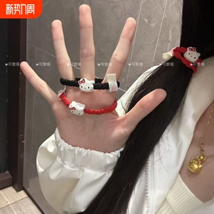 皮筋可爱红色Kitty猫编织发圈女高级感扎马尾高弹力发饰头绳秋冬