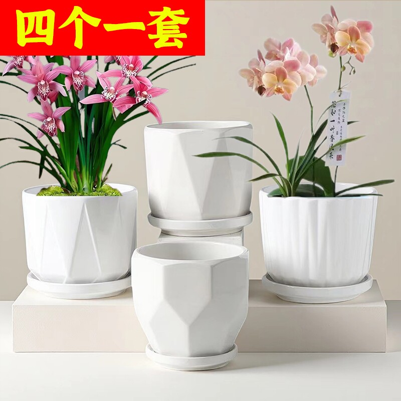 一体花盆陶瓷大号清仓带托盘蝴蝶兰吊兰多肉绿萝多肉花盆绿植落地
