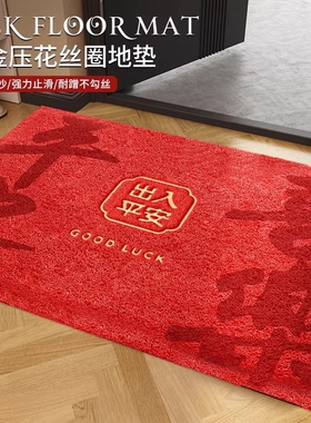 出入平安入户地垫丝圈红色高级感进门防滑垫门口蹭脚垫子宠物客厅