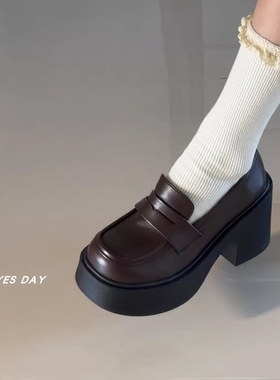 YesDay日系jk制服一脚蹬乐福鞋2025秋季新款百搭高跟小皮鞋女粗跟