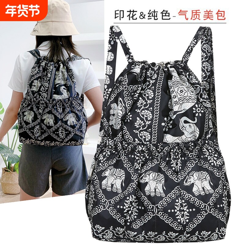 新款尼龙束口袋双肩包运动背包学生大容量轻便旅行大包防水抽绳