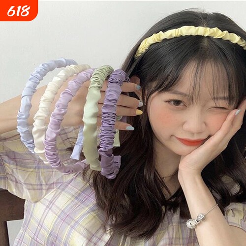 奶油光泽绸缎面褶皱头箍布艺唯美