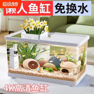 半紫半红桌面方形生态鱼缸