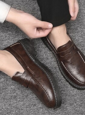 意尔康心选夏季皮鞋男商务正装低帮乐福鞋懒人豆豆鞋一脚蹬圆头厚