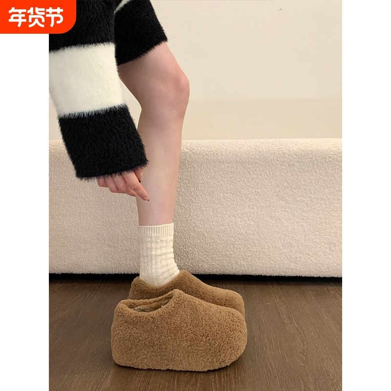 厚底内增高加绒保暖勃肯鞋毛毛鞋女冬外穿2025新款雪地靴面包棉鞋,女鞋,棉鞋,淘宝优惠券,粉丝福利购,淘宝优惠卷