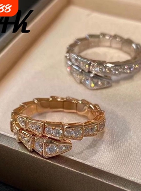 蛇形戒指女莫桑钻蛇骨指环食指精工求婚戒时尚首饰新款潮黄金