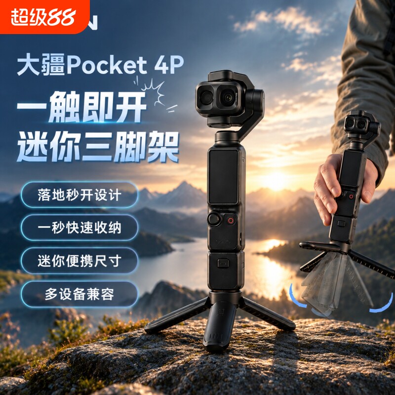 适用于DJI大疆pocket3/4/4P三脚架osmo迷你便携三角架桌面底座支架云台相机配件 稳定器自拍延长杆自动弹开图片