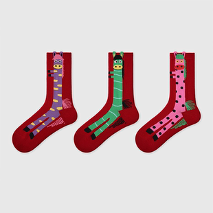 2026年马年袜春节新年袜子过年袜红色喜庆鸿运袜本命年中筒袜冬季