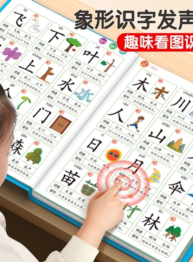 儿童识字有声书会说话的大王汉字幼儿认字发声书启蒙早教书益智点读有声读物3000婴儿识字书象形卡片触摸书拼音动物看图充电款