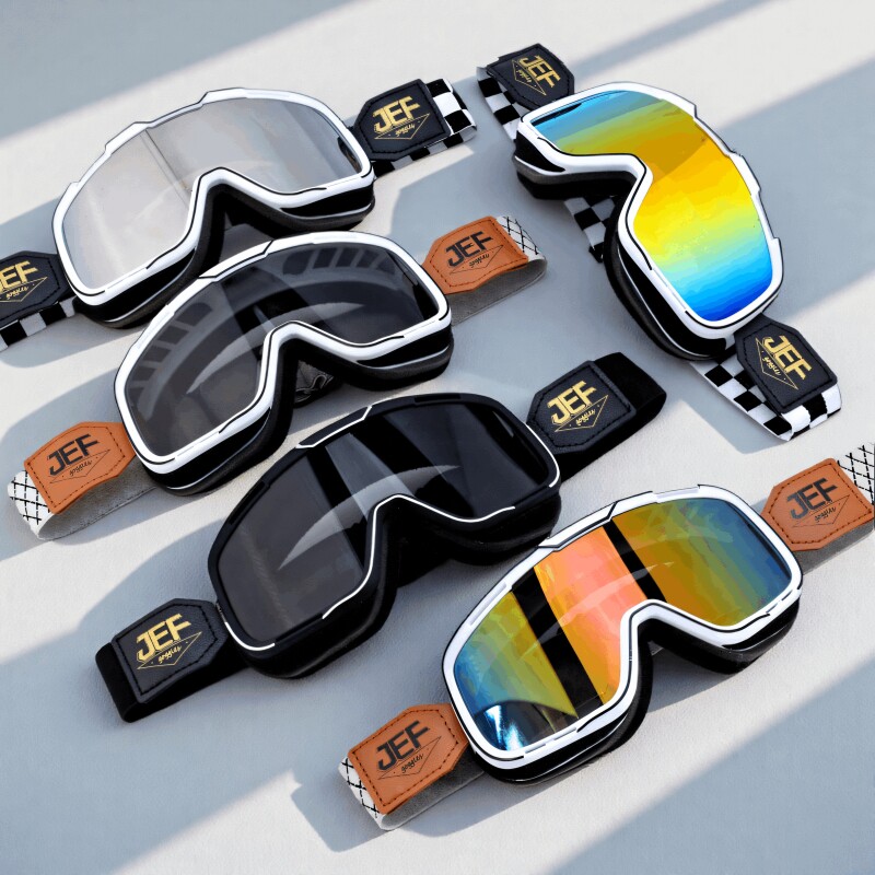 骑行摩托车风镜Revo镀复古头盔台湾防晒防风沙3/4盔半盔护目镜