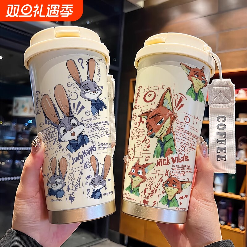 尼克朱迪疯狂动物城保温杯卡通大容量咖啡杯情侣儿童学生水杯可爱