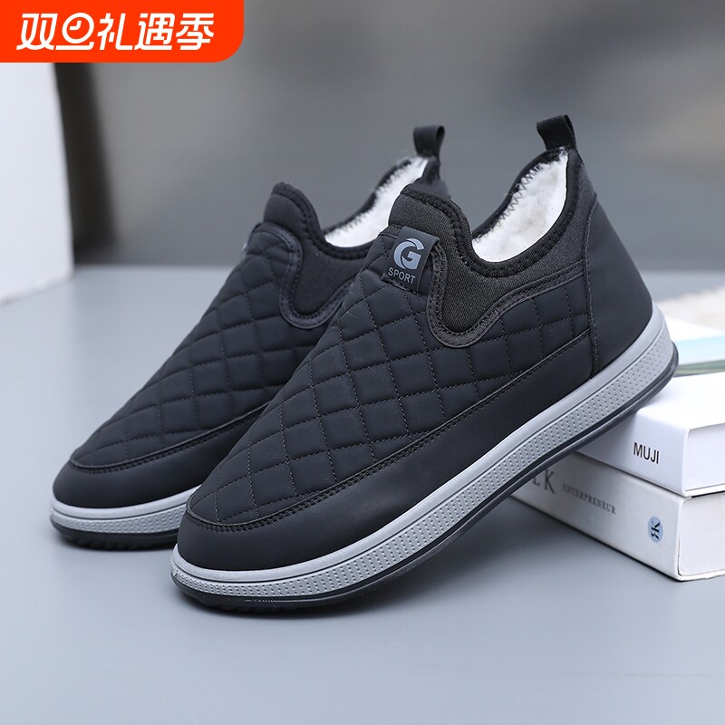 中老年一脚蹬防滑雪地靴防寒保暖爸爸鞋加绒加厚老北京布鞋男棉鞋