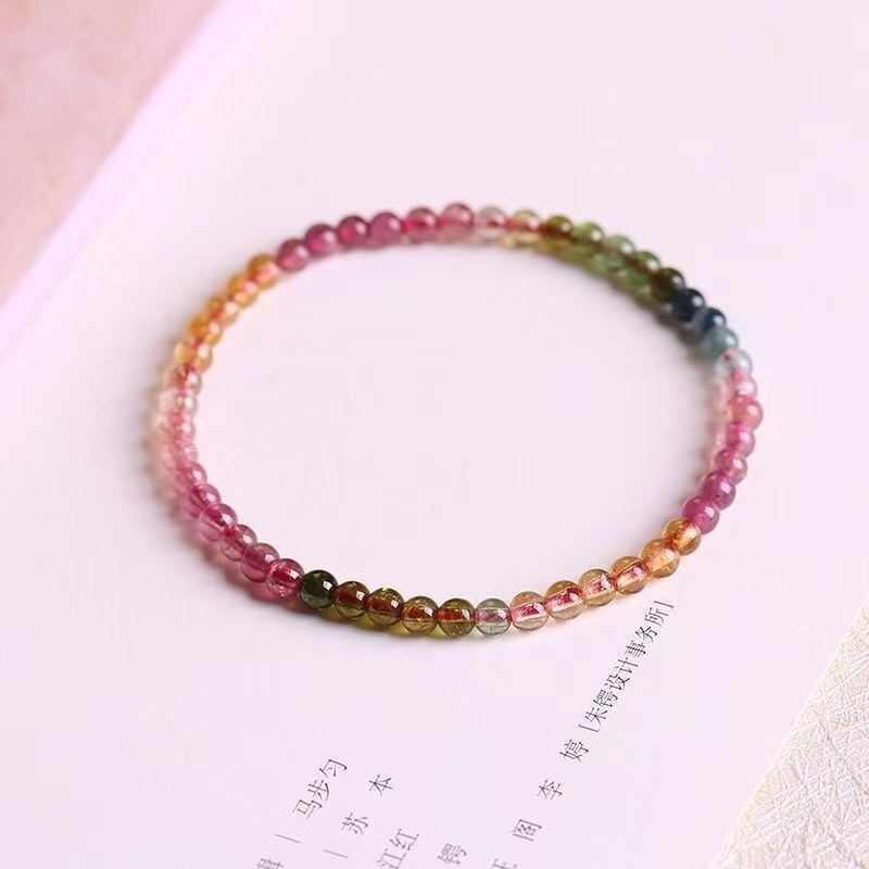 天然西瓜碧玺手链糖果色彩虹粉色宝石手串水晶闺蜜甜美饰品情侣款