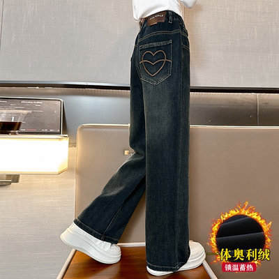 爱西娜女童秋冬新款牛仔阔腿裤