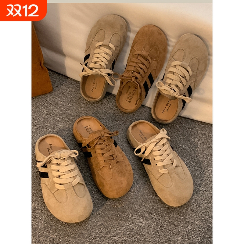 百搭款半拖德训鞋2025新款超火半拖鞋夏季包头拖女外穿厚底勃肯鞋