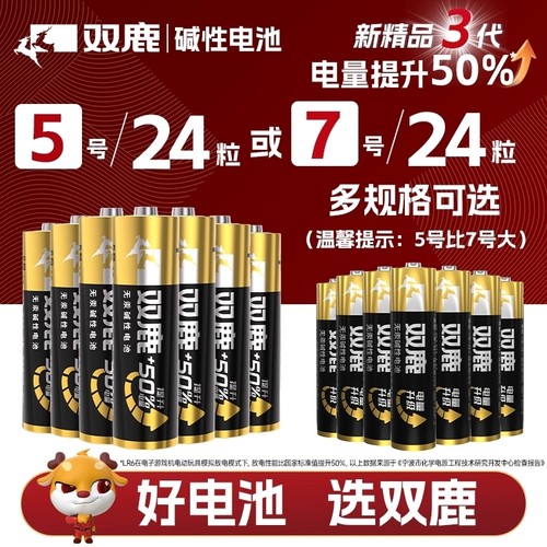 双鹿碱性电池密码锁指纹锁电池5号20粒/7号20节五号儿童玩具鼠标空调电视遥控器用七号1.5V挂闹钟新精品电池
