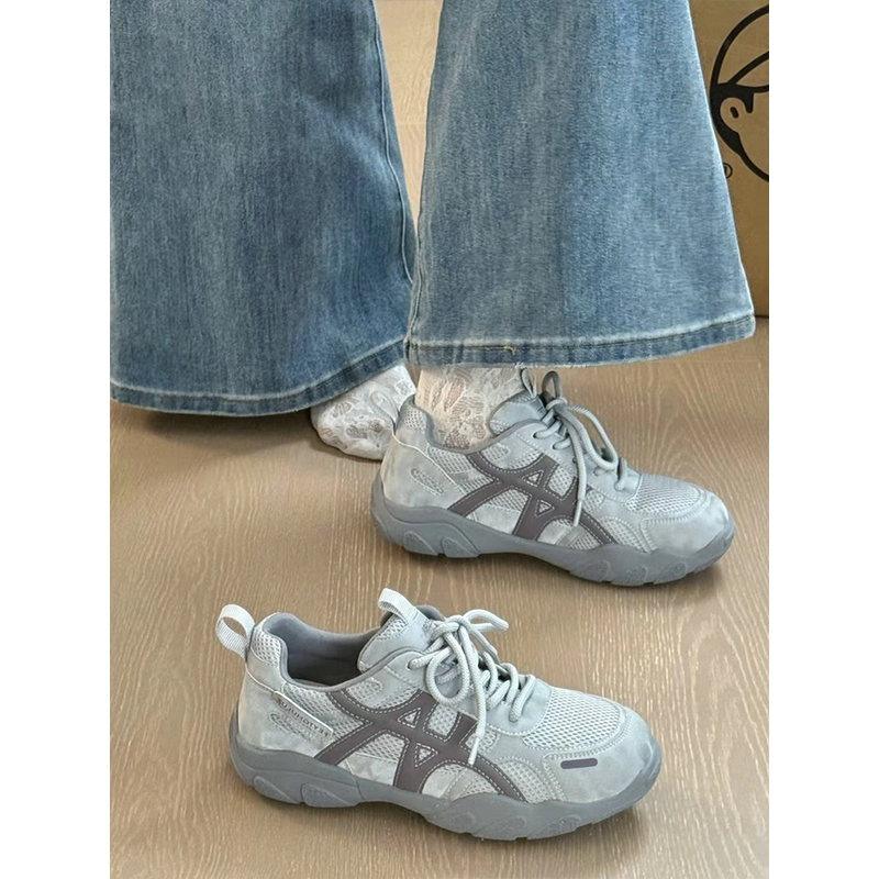 厚底德训鞋女2025秋冬新款灰色休闲运动鞋百搭软底增高登山鞋支撑