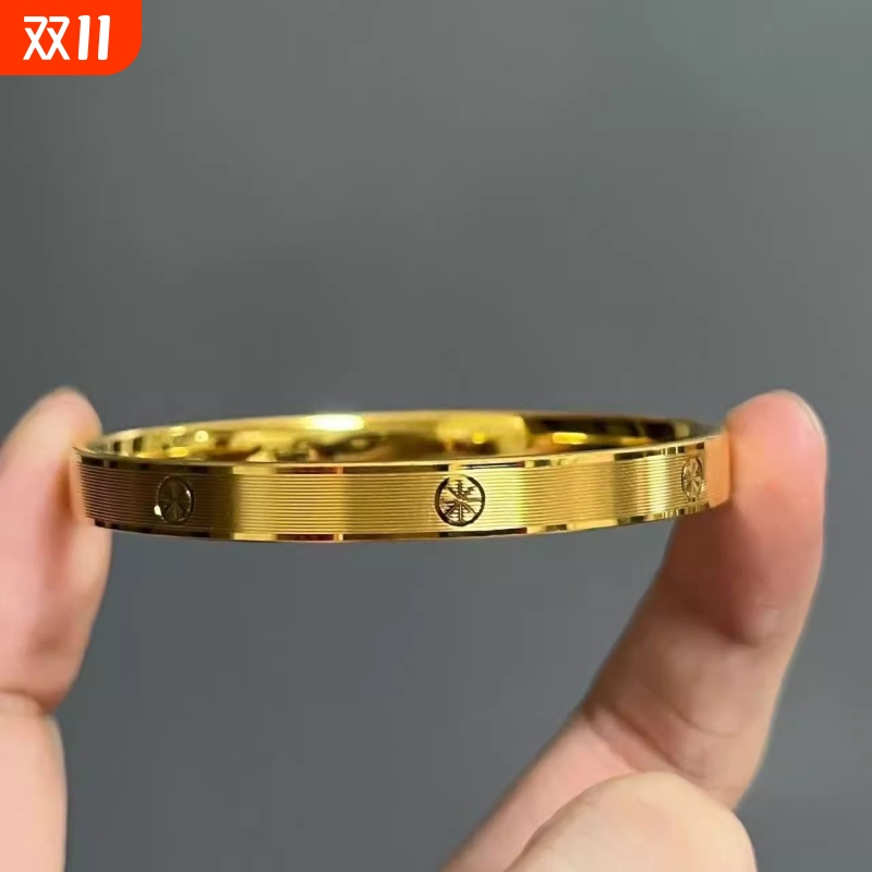 镀金强保色古法沙金米字车花手镯时尚简约钻纹螺丝纹拉丝精致手镯