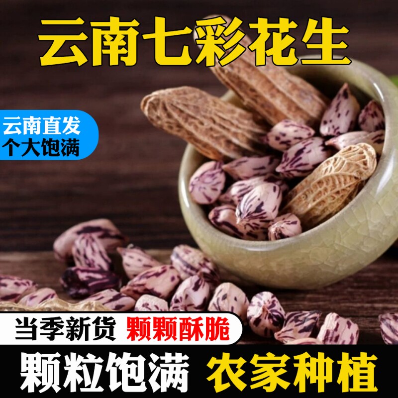 新货云南七彩花生带壳生七彩野地花生米花生种子特级农家种植普洱
