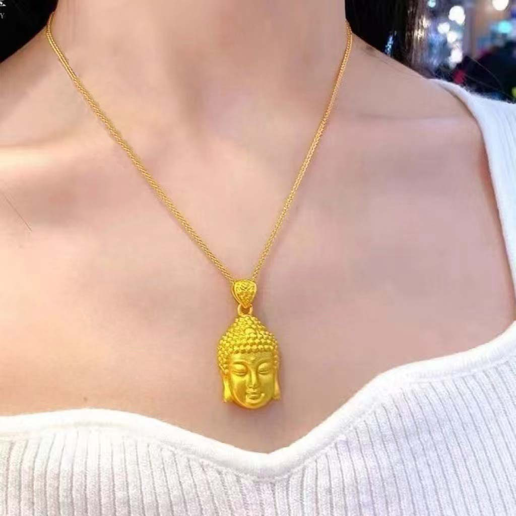 夏天项链吊坠女士男士男女佛头吊坠爆款铜镀金古法沙金佛头项链