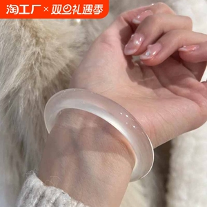 正品高冰高透白月光玛瑙手镯荔枝冻玉髓镯子水沫玉女款香槟色显白