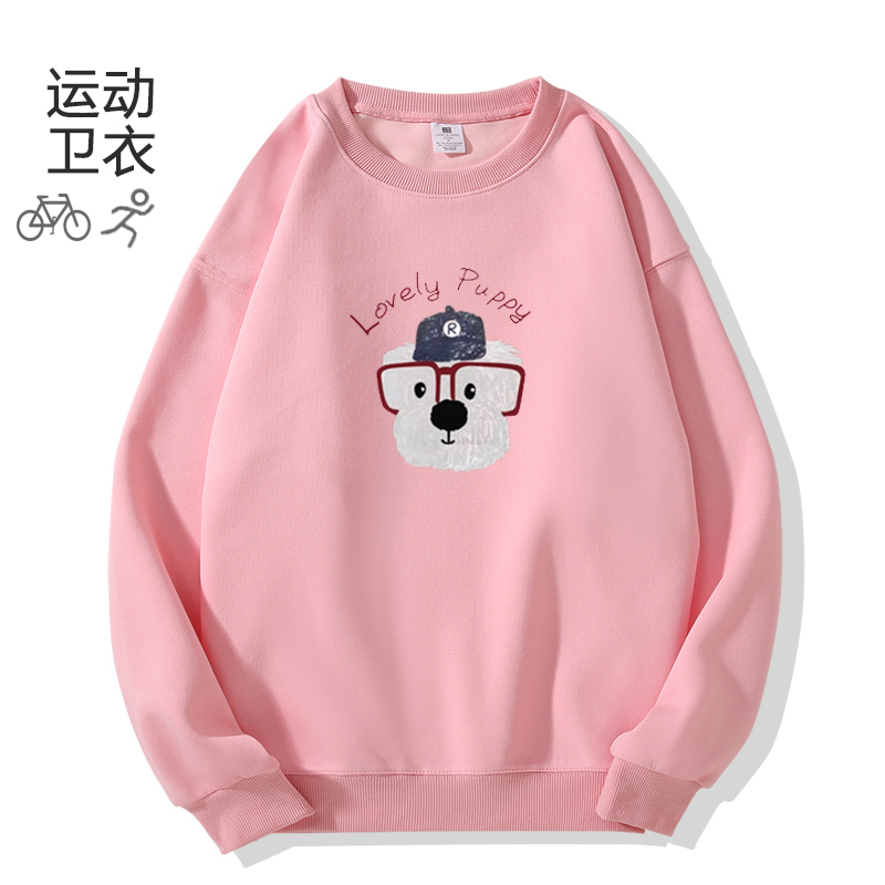 美式小众卡通印花减龄百搭秋冬新款宽松加绒加厚圆领运动卫衣女款
