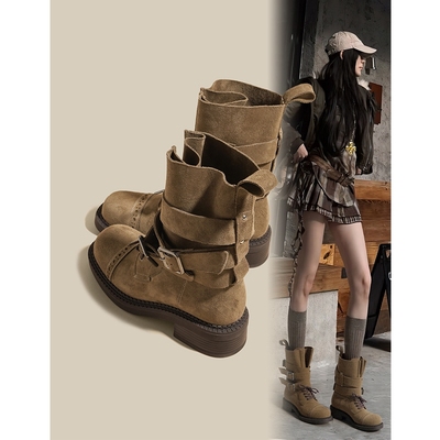 8cm内增高马丁靴女2025新款秋季厚底美拉德堆堆靴短靴子高跟隐形