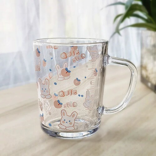 ins卡通杯子玻璃杯吸管杯勺刻度牛奶杯早餐杯情侣用微波炉便携