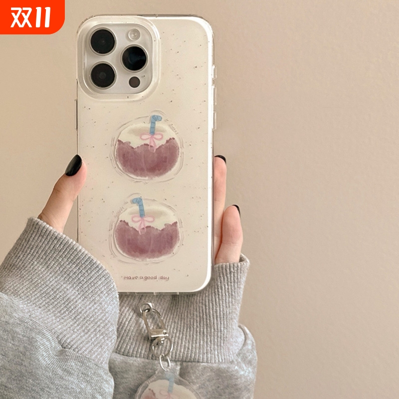 ins风小众泼墨椰子插画适用苹果17promax手机壳iPhone16pro新款15pro高级感16日韩15女14双层17创意全包防摔