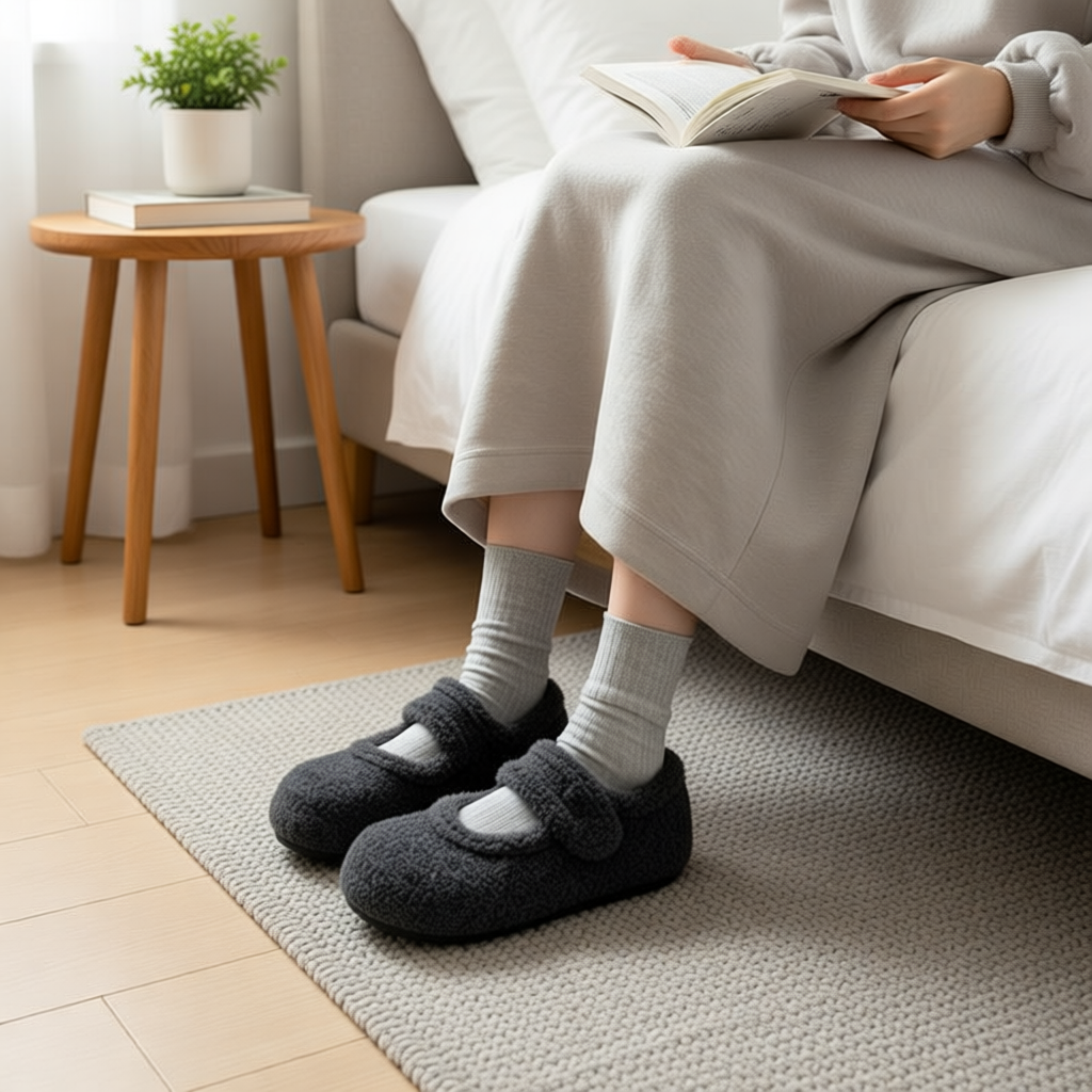 加绒玛丽珍鞋女冬毛毛鞋2025年新款内增高毛呢料配大衣勃肯棉鞋子