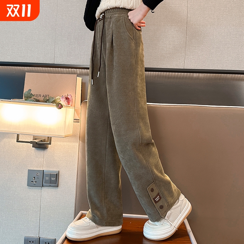 女童秋冬灯芯绒裤子2025新款儿童洋气加厚阔腿裤中大童休闲直筒裤