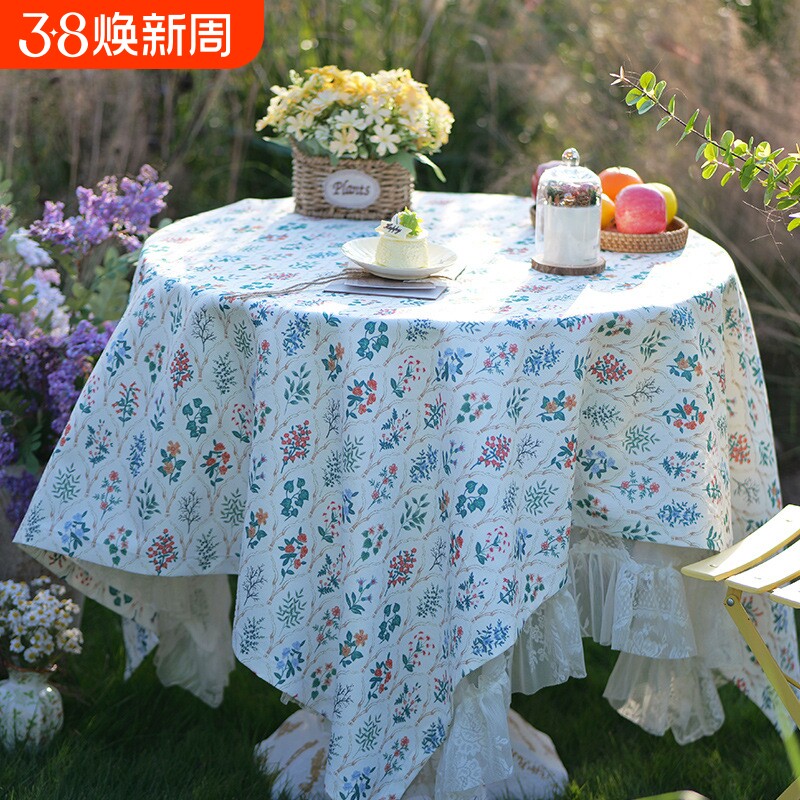 桌布厂家美式复古绿植印花圆形拼接餐桌布ins田园台布防水花园