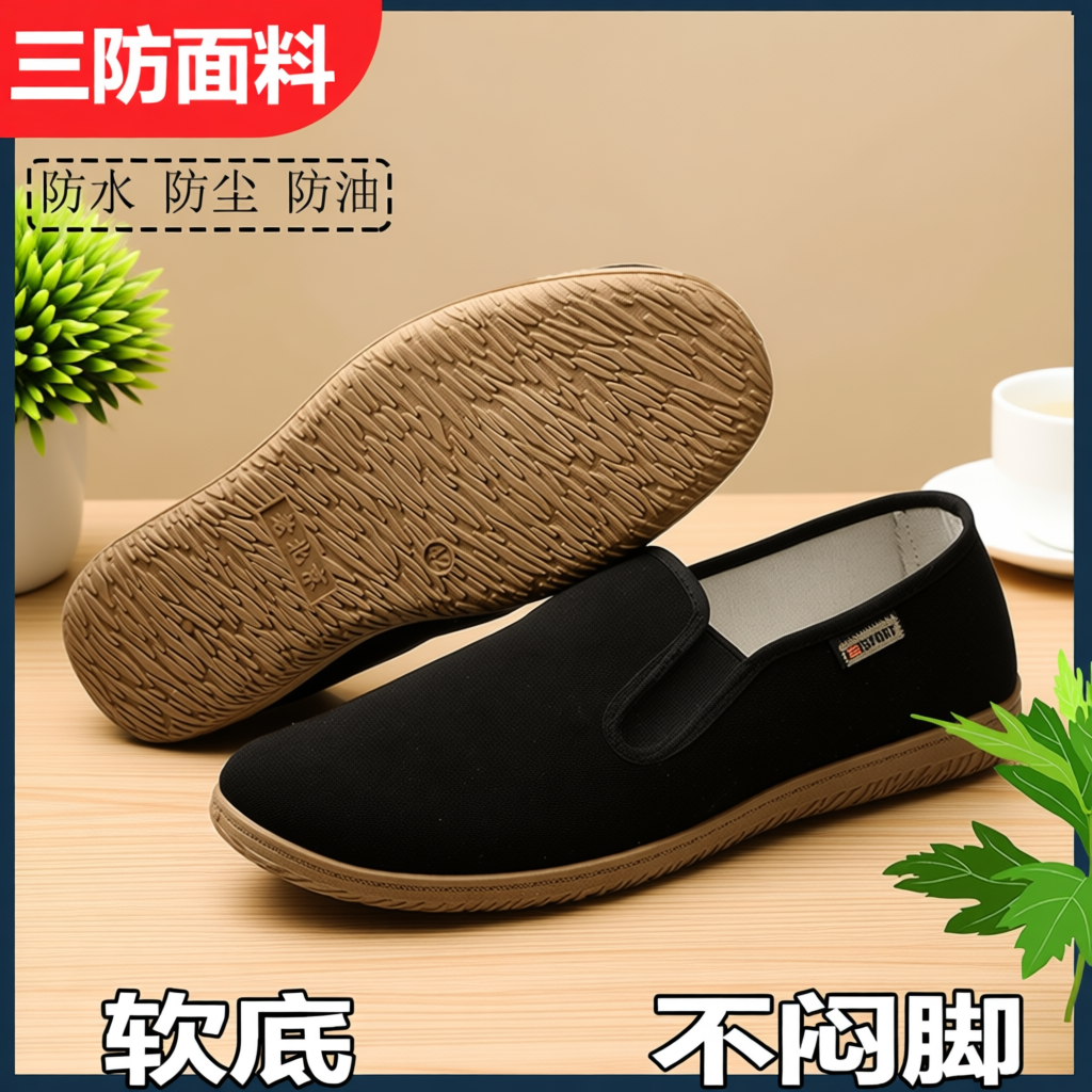 老北京布鞋春秋季透气男鞋中老年一脚蹬爸爸鞋软底休闲鞋子防水