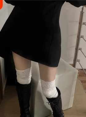 长筒袜子女纯欲风蕾丝过膝袜搭长靴秋白色日系网红花边大腿袜高筒