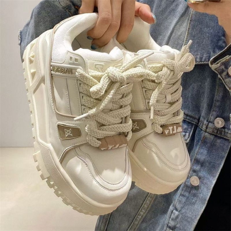 欧货系带大头面包鞋2025春新款厚底松糕小胖丁休闲板鞋小白运动鞋