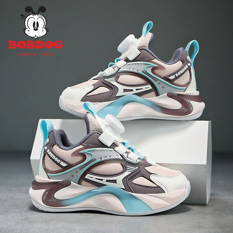 巴布豆女童运动鞋男童春秋皮面防水2025新款软底防滑女孩跑步鞋子