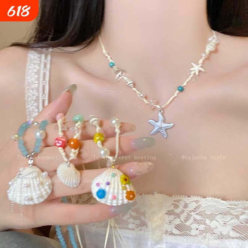 海边见~多巴胺贝壳串珠项链女生小众设计感锁骨链夏日度假风配饰