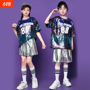 儿童演出服男女童街舞架子鼓潮服爵士舞蹈亮片服装闪闪啦啦队舞台