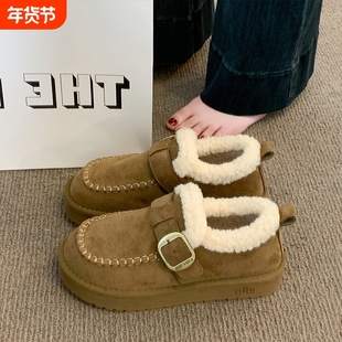 厚底雪地靴女加绒勃肯鞋2025新款冬季女鞋子一脚蹬保暖大棉鞋防水